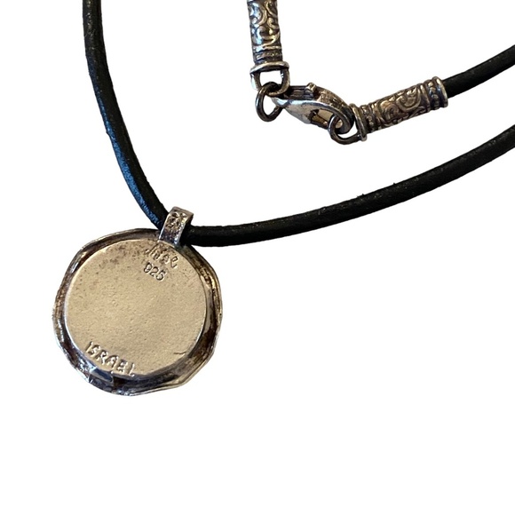 Vintage Didae Israel Sterling Modernist Druzy Quartz Pendant Necklace leather 8" - Picture 8 of 13